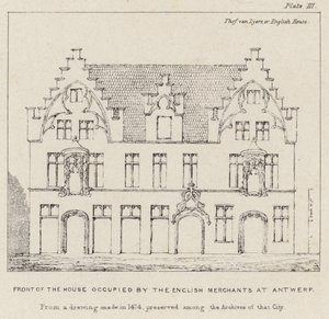 Front domu zajmowany przez angielskich kupców w Antwerpii autorstwa English School