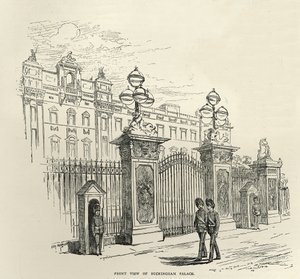 Widok z przodu Pałacu Buckingham, z „Godziny wypoczynku”, 1888 autorstwa English School
