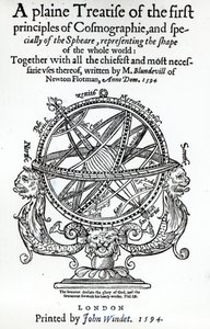 Frontyspis z A Plain Treatise of the First Principles of Cosmographie autorstwa Thomasa Blundeville, opublikowany w 1594 roku autorstwa English School