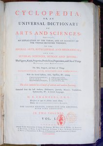 Frontispiece of Encyclopaedia: An Universal Dictionary of Arts and Sciences, tom. I, Ephraim Chambers, Londyn, 1738 (papier drukowany) autorstwa English School