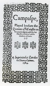 Frontyspis do Campaspe autorstwa Johna Lyly (ok. 1554-1606) 1584 autorstwa English School