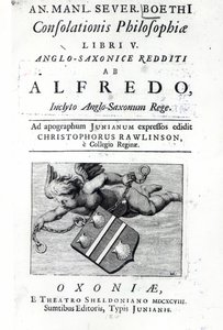 Frontyspis do przekładu Christophera Rawlinsona Alfreda Wielkiego wydanie Boethius De Consolationis Philosophiae, 1698 (druk) autorstwa English School