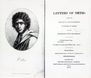 Frontyspis do Listów Ortisa Niccolo Ugo Foscolo, wydanie opublikowane w 1818 r. autorstwa English School