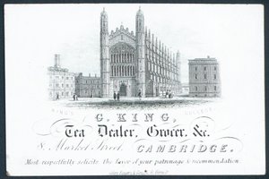 G King, sprzedawca herbaty, sklep spożywczy itp., karta handlowa autorstwa English School