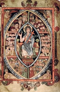 Galba A XVIII f.21r, Chrystus w majestacie, z psałterza Athelstana, Old Minster, Winchester, 925-50 (welum) autorstwa English School