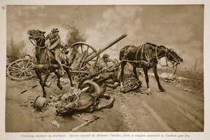 Gallipoli: konie uratowane przez fizylierów munsterskich z wozu roztrzaskanego ogniem tureckiej broni, 1914-19 autorstwa English School