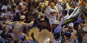 Gandhi został zamordowany w 1948 roku przez fanatycznego Hindusa autorstwa English School