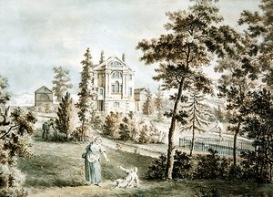 Pawilon ogrodowy w parku, ok.1725 (akwarela na papierze) autorstwa English School