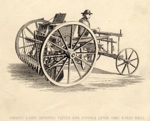 Garrett and Sons Ulepszony Cleven Row Suffolk Siewnik do kukurydzy i nasion autorstwa English School
