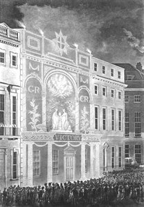 Spotkanie na Portman Square, aby obejrzeć iluminację pokoju między Wielką Brytanią a Francją, 1806 autorstwa English School