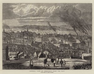 Widok ogólny Sheffield od wschodu (rycina) autorstwa English School