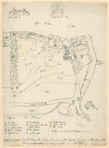 Ogólny plan przyziemia gotyckiej rezydencji i przyległych terenów przy Strawberry Hill, Twickenham, Londyn autorstwa English School