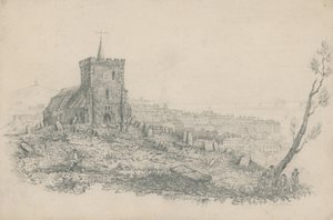 Widok ogólny kościoła i cmentarza w Brighton autorstwa English School