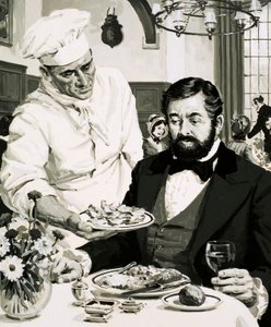 George Crum, wynalazca chipsów ziemniaczanych, przedstawia swoje dzieło autorstwa English School
