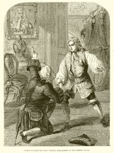 George II., otrzymując od Walpole Intelligence of swoich ojców Śmierć autorstwa English School