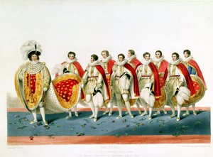 Jerzy IV w szatach koronacyjnych ubrany w czapkę majątku, grawerowany przez E. Scrivenora, z płyty Sir George