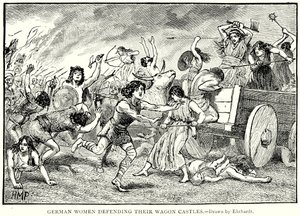 Niemieckie kobiety broniące swoich zamków (grawerunek) autorstwa English School