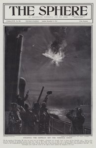 Niemiecki sterowiec Zeppelin zestrzelony w płomieniach u wybrzeży Norfolk, I wojna światowa, 28 listopada 1916 (lito) autorstwa English School