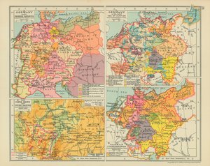 Niemcy pod rządami Fryderyka Barbarossy. Niemcy pod koniec XV wieku. Górny Ren i Górny Dunaj (kolorowa litografia) autorstwa English School