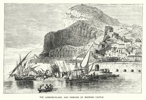 Gibraltar: miejsce lądowania i pozostałości zamku mauretańskiego (rycina) autorstwa English School