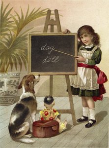 Dziewczyna, edukujący pies i lalka autorstwa English School