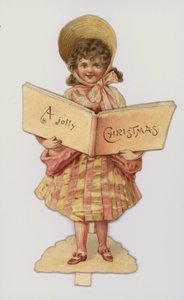 Dziewczyna trzymająca książkę: Kartka świąteczna (chromolitografia) autorstwa English School