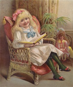 Dziewczyna czytająca na krześle (chromolitografia) autorstwa English School