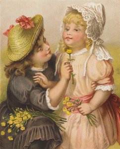 Dziewczyny z jaskrami (chromolitho) autorstwa English School