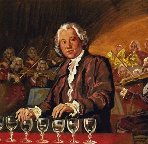 Gluck pojawił się w Londynie na koncercie grając 26 szklanek napełnionych wodą autorstwa English School