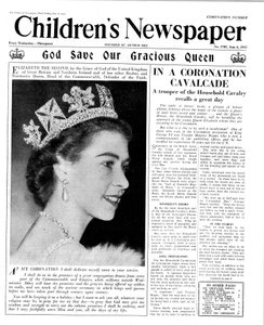 Boże chroń naszą łaskawą królową, pierwsza strona „Gazety Dziecięcej”, 1953 (druk gazetowy)