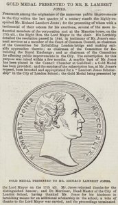 Złoty Medal wręczony Panu Richardowi Lambertowi Jonesowi (grawerunek) autorstwa English School