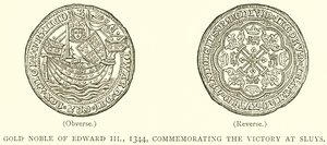 Złoty szlachcic Edwarda III, 1344, upamiętniający zwycięstwo w Sluys autorstwa English School