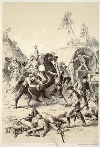 Złota eskorta zaatakowana przez Bush Rangers, z Historii Australazji autorstwa Davida Blaira, McGrady