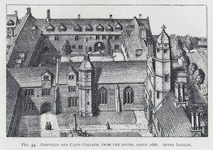 Gonville and Caius College, od południa, ok. 1688 r., za Logganem (rycina) autorstwa English School