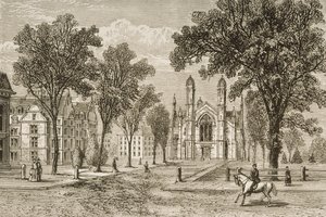 Gore Hall, Harvard University w ok. 1870, z „American Pictures” opublikowanej przez religijne Towarzystwo Traktowe, 1876 autorstwa English School