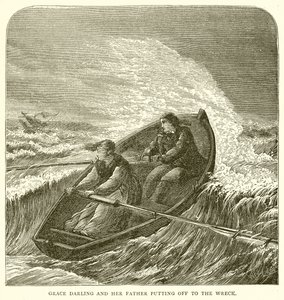 Grace Darling i jej ojciec wyruszają na wrak autorstwa English School