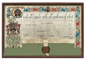 Nadanie broni Charlesowi Hewittowi, 1597 autorstwa English School