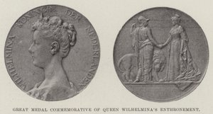 Wielki Medal upamiętniający intronizację królowej Wilhelminy (rycina) autorstwa English School