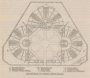 Plan terenu więzienia Tothill Fields autorstwa English School