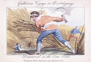Podróż Guliwera do Brobdingnag, odkryta na polu kukurydzy, 1805 r autorstwa English School