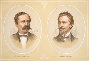 Gustav Nachtigal i Gerard Rohlfs, ilustracja z The Pictorial Edition of the Life and Discoveries of David Livingstone autorstwa J. Ewing Richie, wyd. przez A. Fullartona & Co., 1876 autorstwa English School