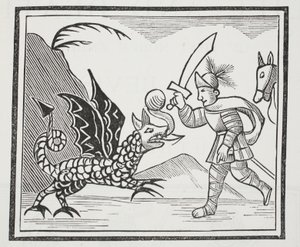 Guy and the Northumbrian Dragon, ilustracja z książki Chap z XVIII wieku autorstwa Johna Ashtona, wyd. 1882 autorstwa English School