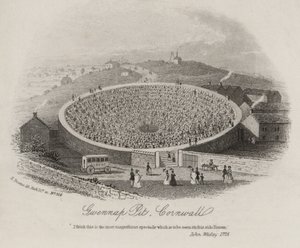 Gwennap Pit, Kornwalia, gdzie John Wesley głosił wiele kazań w latach 1762-1789 (ryty) autorstwa English School
