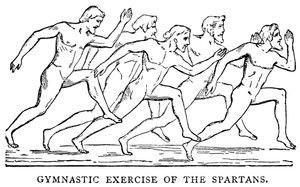 Gimnastyka Spartan, ilustracja z Ilustrowanej Historii Świata, ok. 1880 r. autorstwa English School