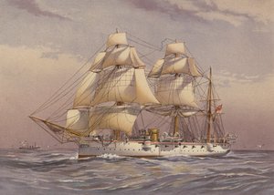 HMS Calliope, krążownik 3. klasy (kolorowa litografia) autorstwa English School