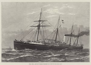 HMS Hecla, kupiecki parowiec zakupiony i zamontowany dla Royal Navy (grawerowanie) autorstwa English School
