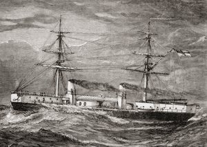 HMS Inflexible, Invincible Class Battlecruiser brytyjskiej marynarki wojennej, ilustracja z „Our Own Magazine”, opublikowanej przez Children