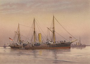 HMS Mohawk, krążownik 3 klasy (kolorowa litografia) autorstwa English School