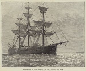 HMS Triumph, na pokładzie którego miała miejsce śmiertelna eksplozja (rycina) autorstwa English School