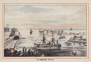 HM Indian Troop-Ship: Na kotwicy, Malta (kolorowy grawerunek) autorstwa English School